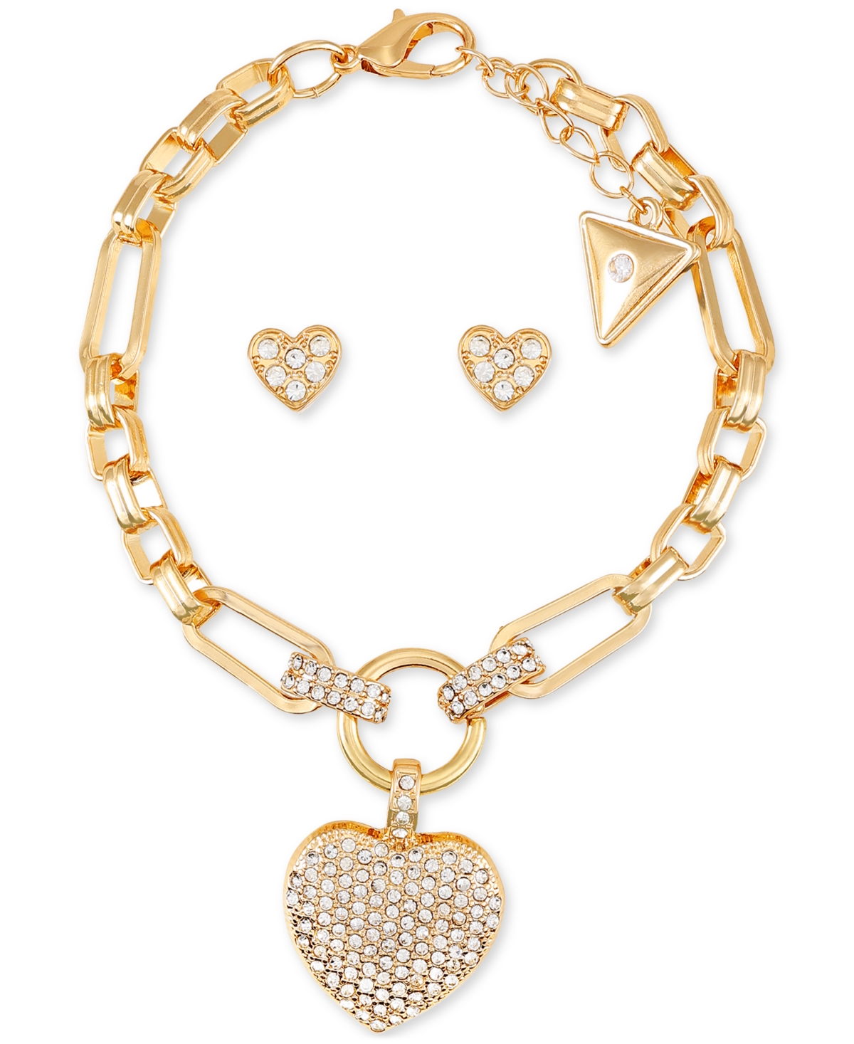 Guess Crystal Heart Charm Line Bracelet & Stud Earrings Gift Set