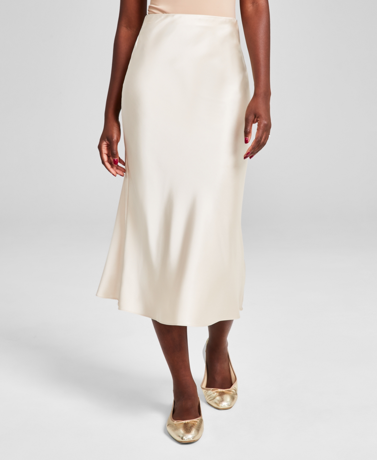 And Now This Women's Satin Midi Skirt, Created For Macy's In Soft Pebble