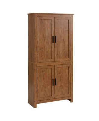 HOMCOM 64 4 Door Kitchen Pantry Freestanding Storage Cabinet with 3 Adjustable Shelves for Kitchen Dining or Living Room Brown