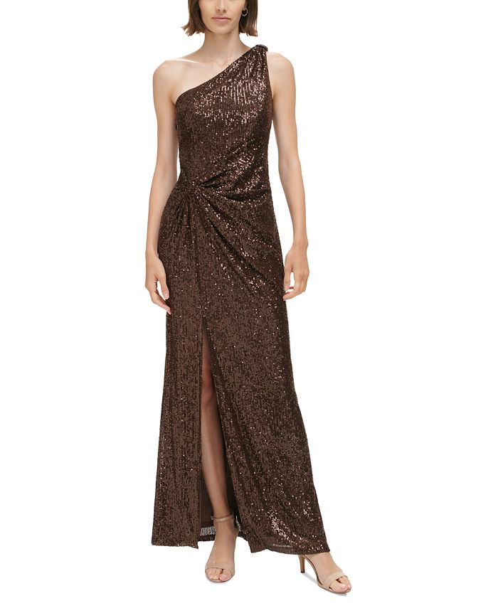 Eliza J Women's Sequined One-Shoulder Side-Twist Gown - Macy's