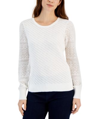 Style & Co - Petite Pointelle-Knit Long-Sleeve Sweater