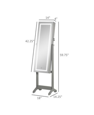 Full Body Mirro Jewelry Cabinet w/ LED Lights & 5-Tier Storage Shelves,