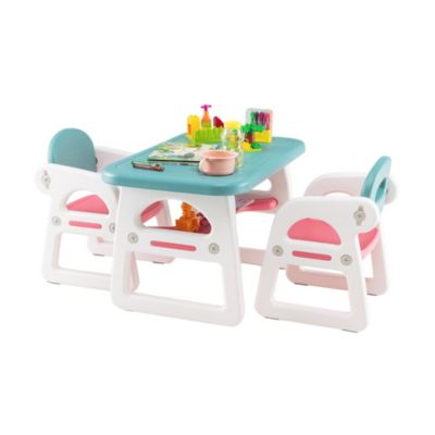 3-Piece Kids Table and Chair Set Toddler Activity Study Desk with Building Blocks