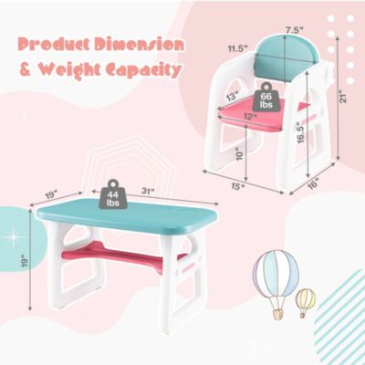 3-Piece Kids Table and Chair Set Toddler Activity Study Desk with Building Blocks