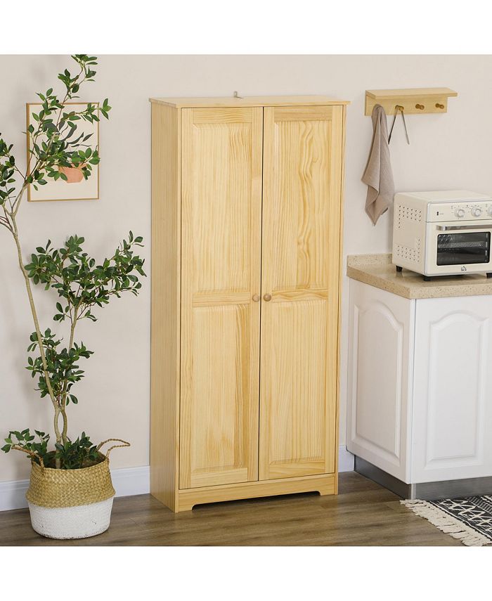 Homcom 67 Pinewood Kitchen Pantry Storage Cabinet Freestanding Cabinets With Doors And Shelf