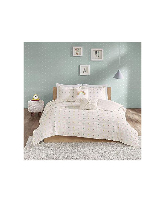 Gracie Mills Caius Pom Pom Cotton Jacquard Quilt Set with Throw Pillows