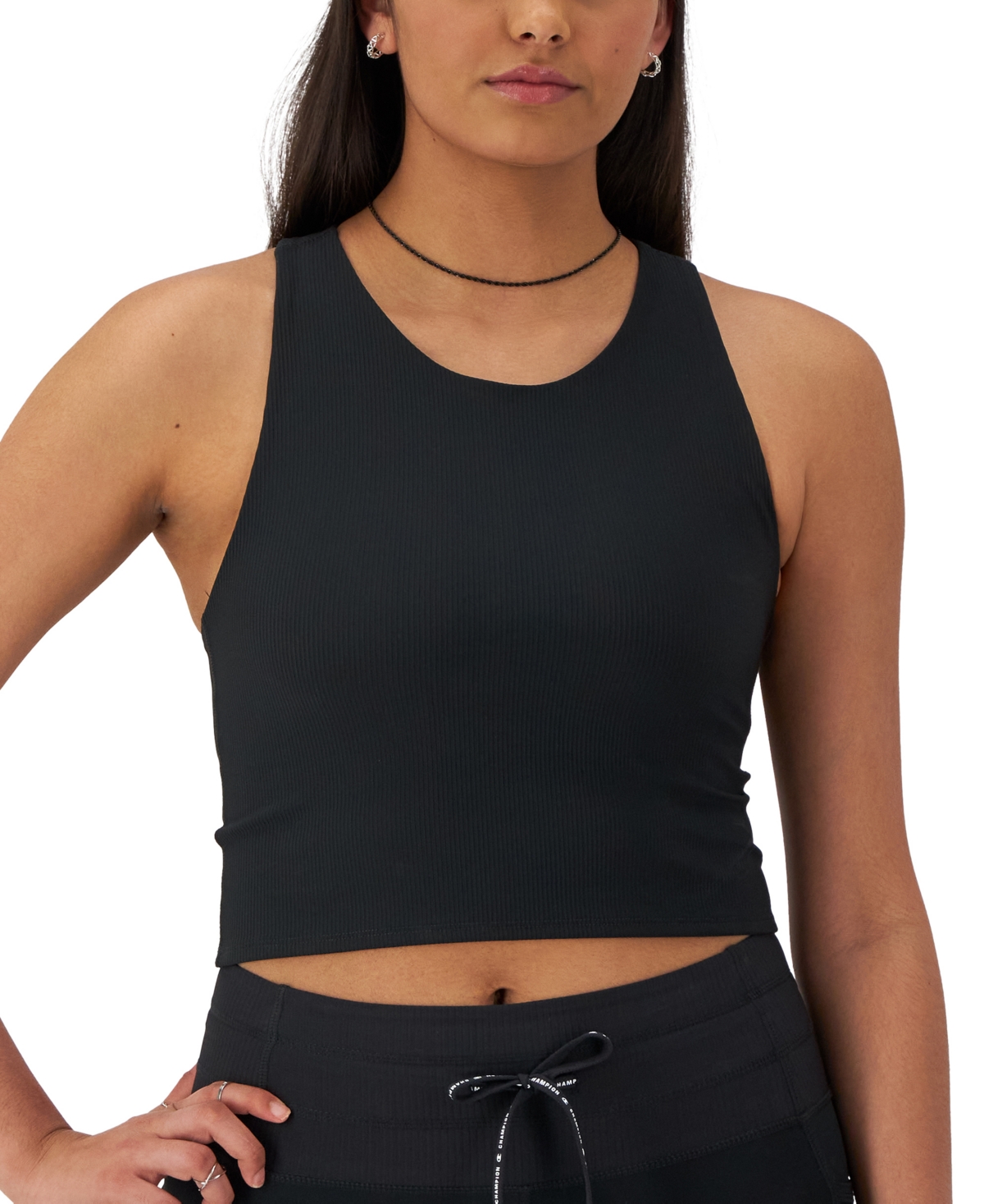 Shop Champion Women's Ribbed Soft Touch Racerback Crop Top In Black