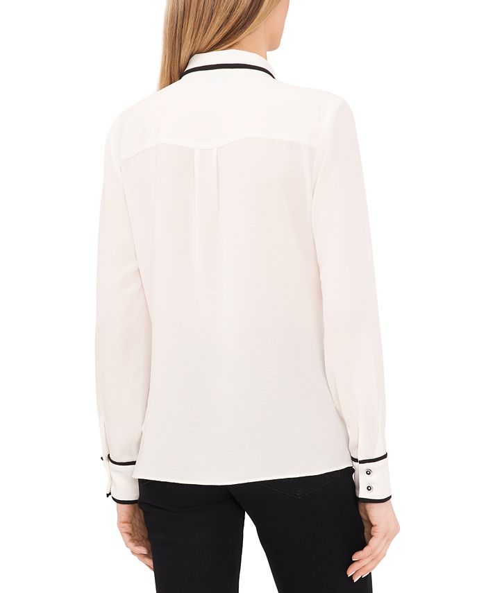 CeCe Women's Contrast-Trim Collared Button-Up Shirt - Macy's