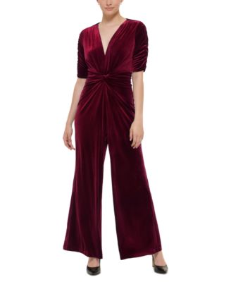 Vince Camuto - Petite V-Neck Twist-Detail Velvet Jumpuit