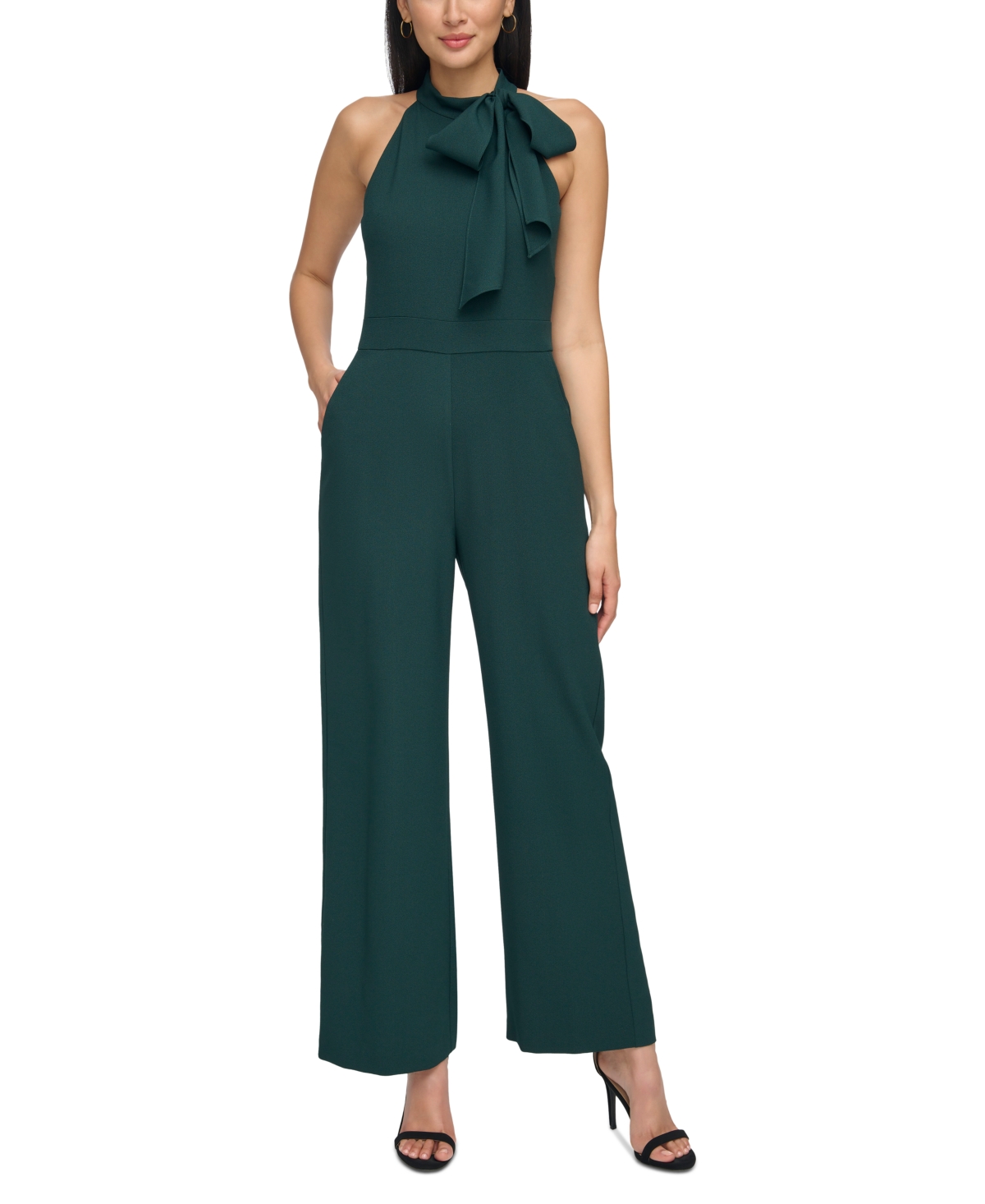 Vince Camuto Women's Signature Stretch Crepe Bow-neck Halter Jumpsuit In Hunter Green