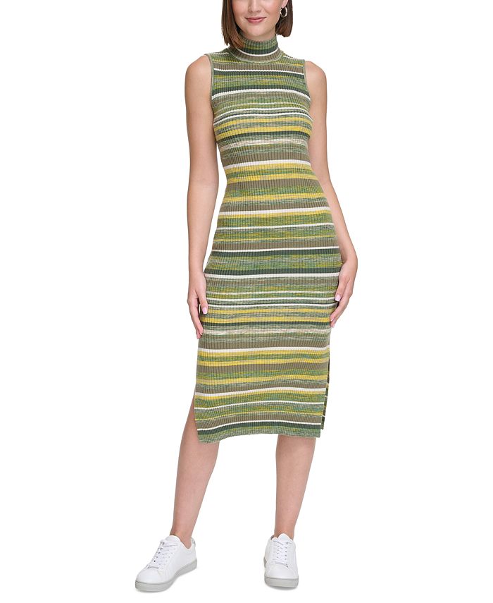 Calvin Klein Jeans Women's Spacedye Stripe Mock-Neck Bodycon Dress - Macy's
