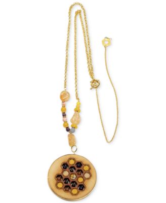 Nectar Nectar New York - 18k Gold-Plated Mixed Gemstone Honeycomb Long Pendant Necklace, 40" + 10" extender
