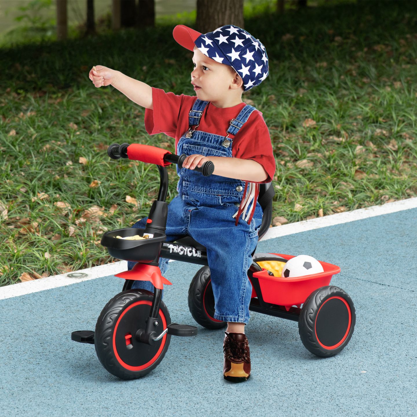 Детская игрушка Qaba Kids' Tricycle with Adjustable Seat and Baskets, 55 lbs Capacity, Ages 2–5, цвет: Красный — фото 3