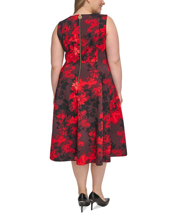 Calvin Klein Plus Size Floral-Print Fit & Flare Midi Dress - Macy's