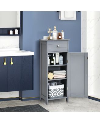 Bathroom Floor Cabinet Wooden Storage Organizer Free-Standing w/ Drawer & Shelf