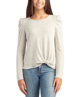 BCX - Juniors' Puff-Shoulder Twist-Hem Top