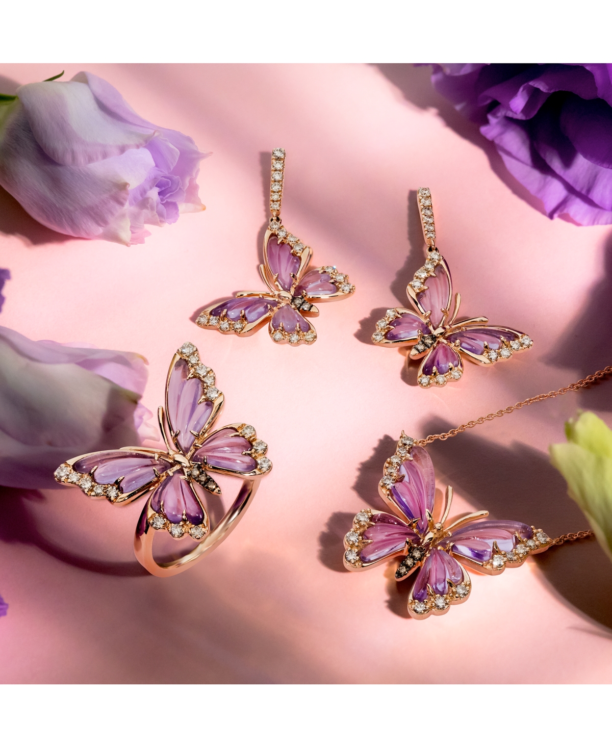 Le Vian Grape Amethyst (2-5/8 Ct. T.w.) & Diamond (1/4 Ct. T.w.) Butterfly Statement Ring In 14k Rose Gold In Gold