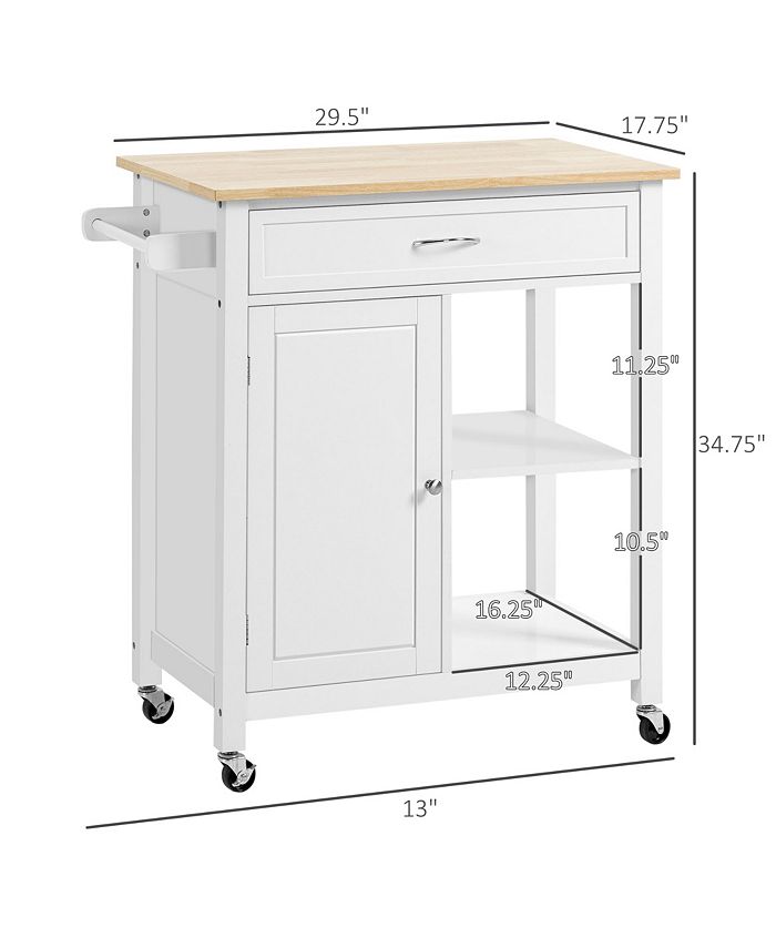 Kitchen Island Cart, Rolling Kitchen Island with Storage, Solid Wood Top, Drawer, for