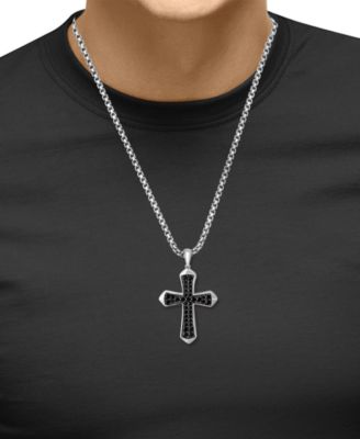 EFFY&reg; Men's Black Spinel Cross 22" Pendant Necklace (1-1/5 ct. t.w.) in Sterling Silver