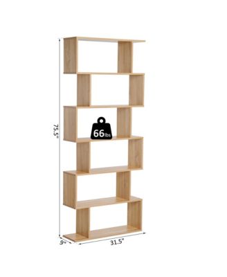 75"H Bookcase 6 Shelf S-Shaped Bookshelf Storage Display Sd Organizer