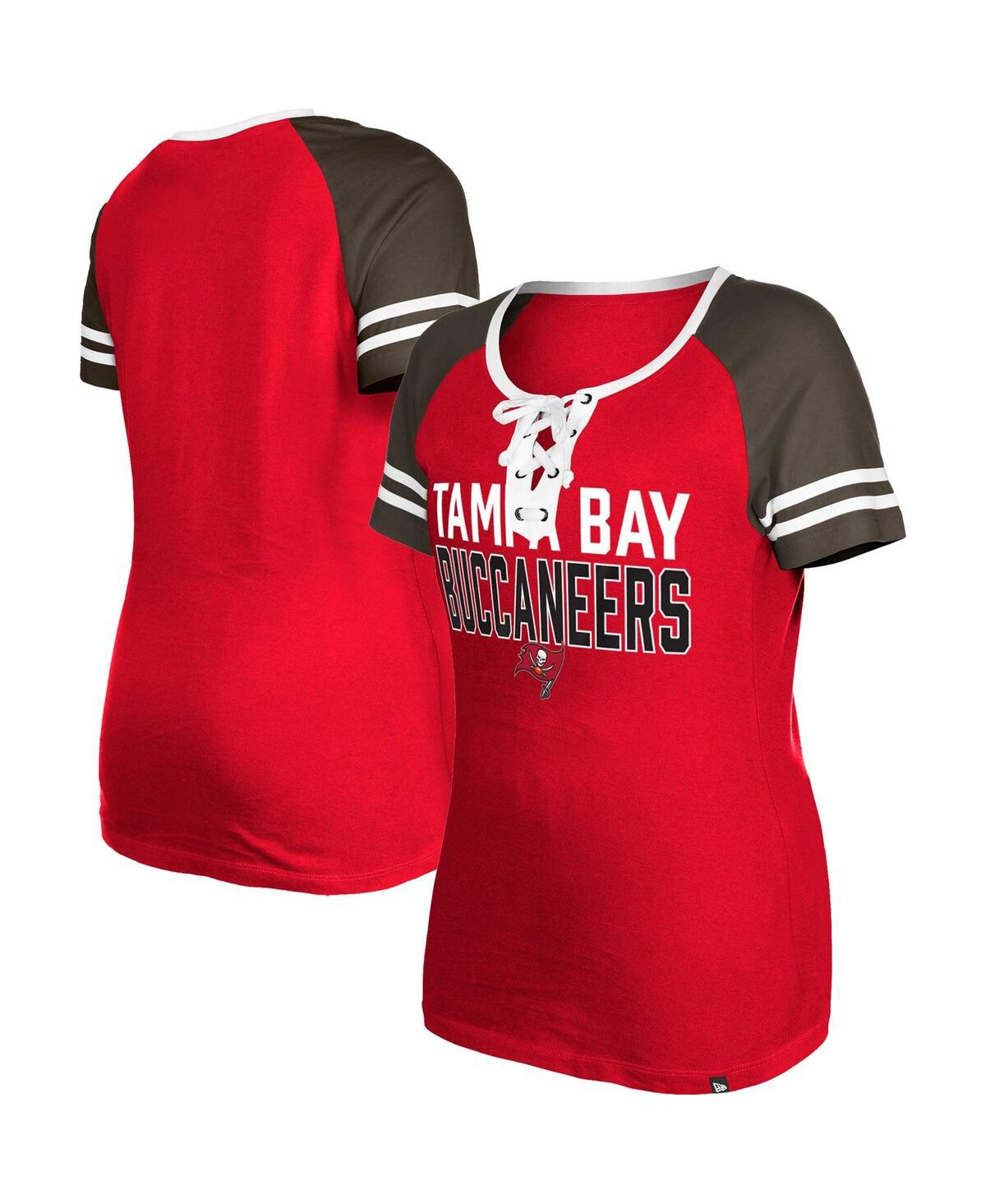 New Era Women's  Red Tampa Bay Buccaneers Raglan Lace-up T-shirt