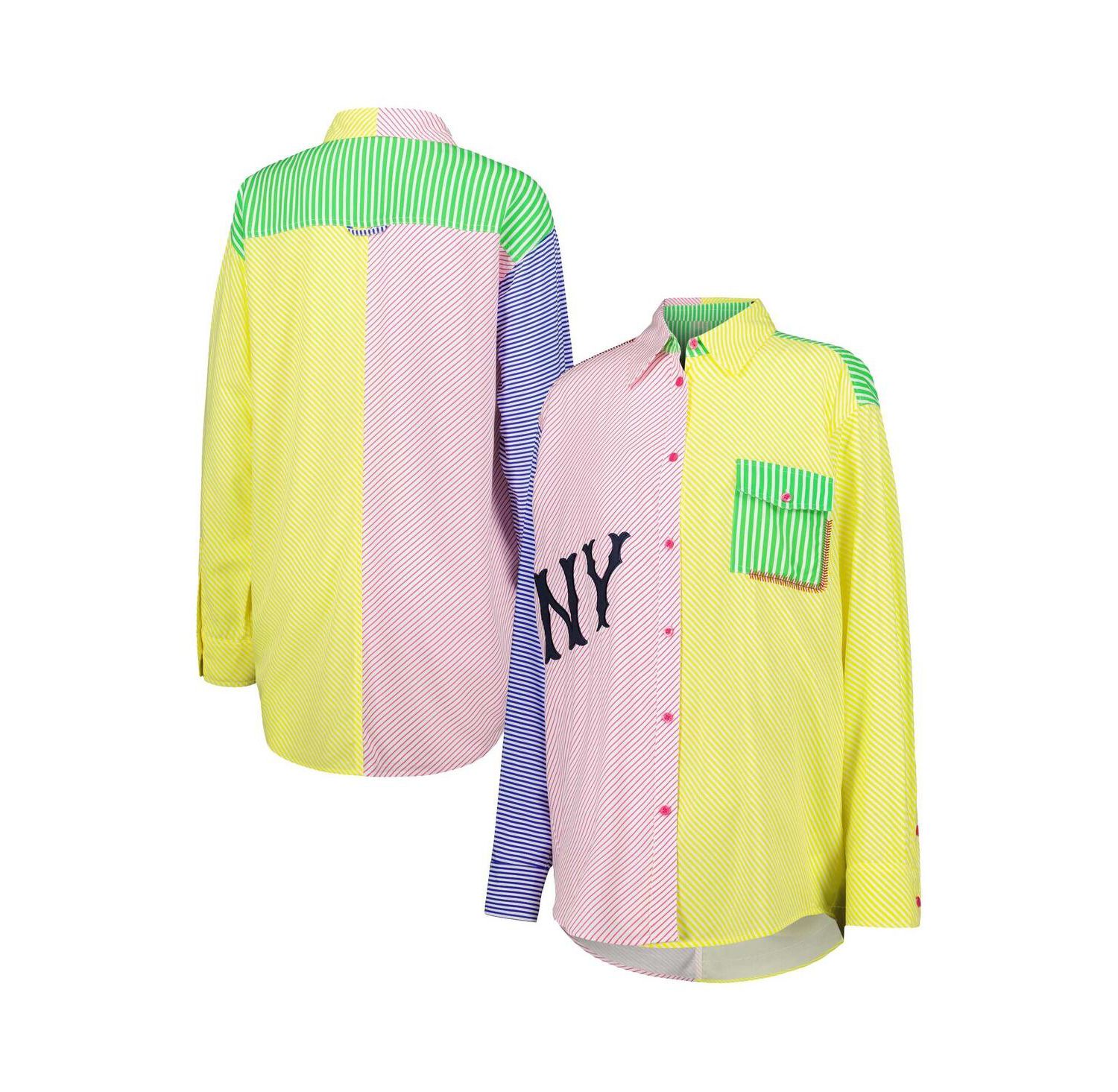 Women's Red, Yellow New York Yankees Button-Up Shirt