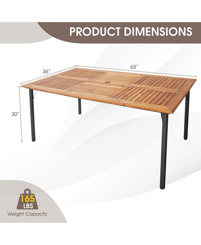 Costway Patio Rectangular Acacia Wood Dining Table with 1.9''Umbrella