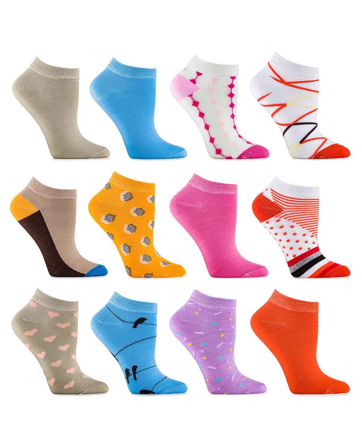 Womens Multicolor Ankle Socks 12 Pack - Multicolor motley