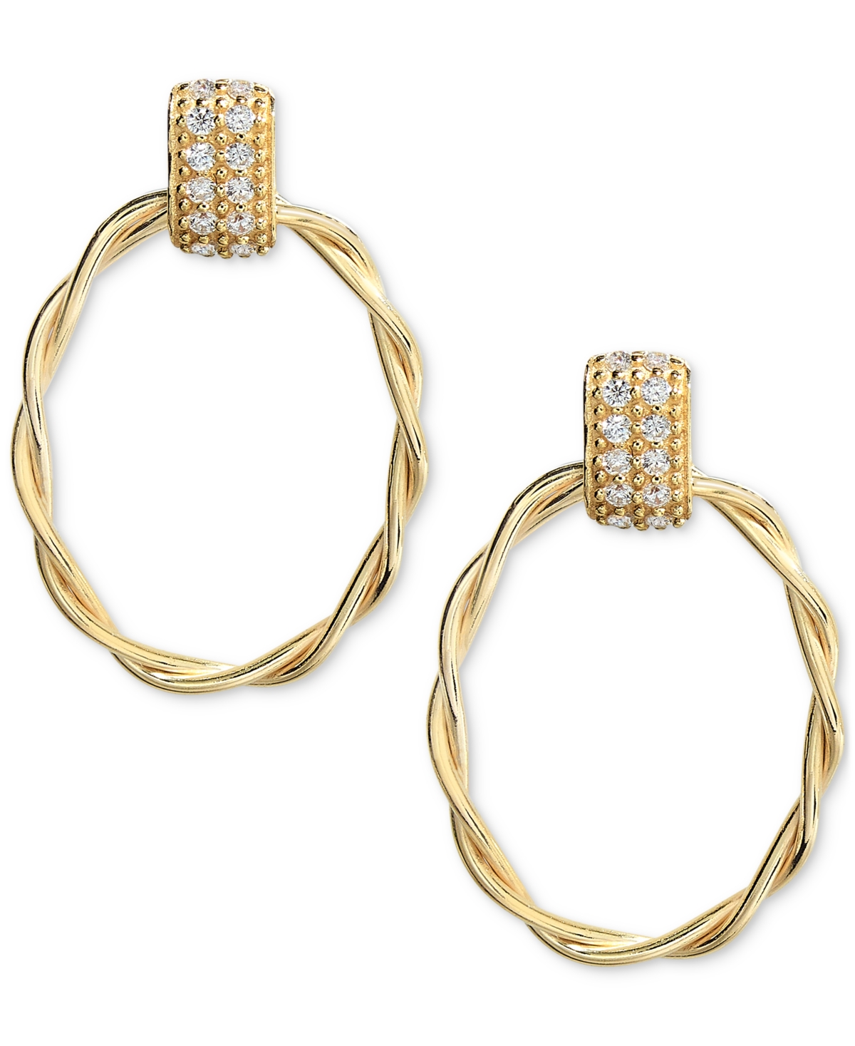 Macy's Diamond Oval Twist Doorknocker Drop Earrings (1/5 Ct. T.w.) In 14k Gold-plated Sterling Silver