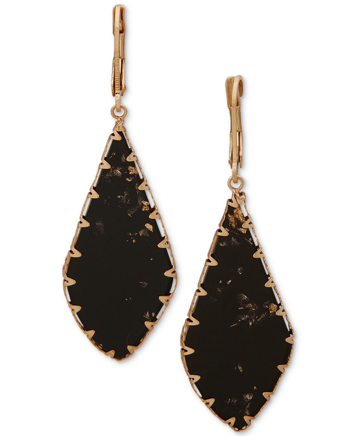 Gold-Tone Flat Color Stone Drop Earrings - JET