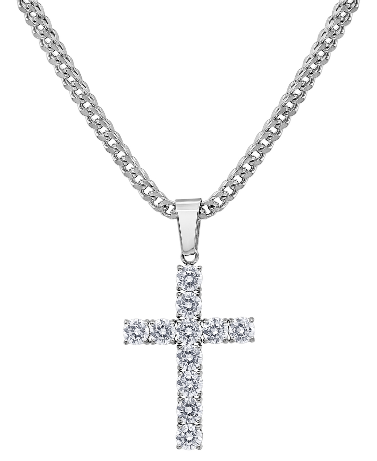 Men's Cubic Zirconia Cross 24" Pendant Necklace in Black-Ion Plated Stainless Steel - Gold-Tone
