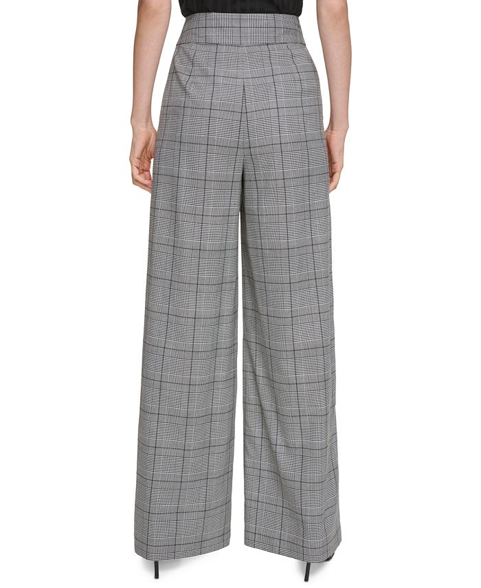 Calvin Klein Women's Plaid Straight Leg Pants Gray Size 8