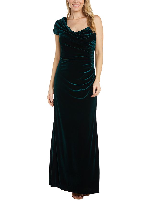 Nightway Women's Stretch Velvet Draped Asymmetric Gown - Macy's
