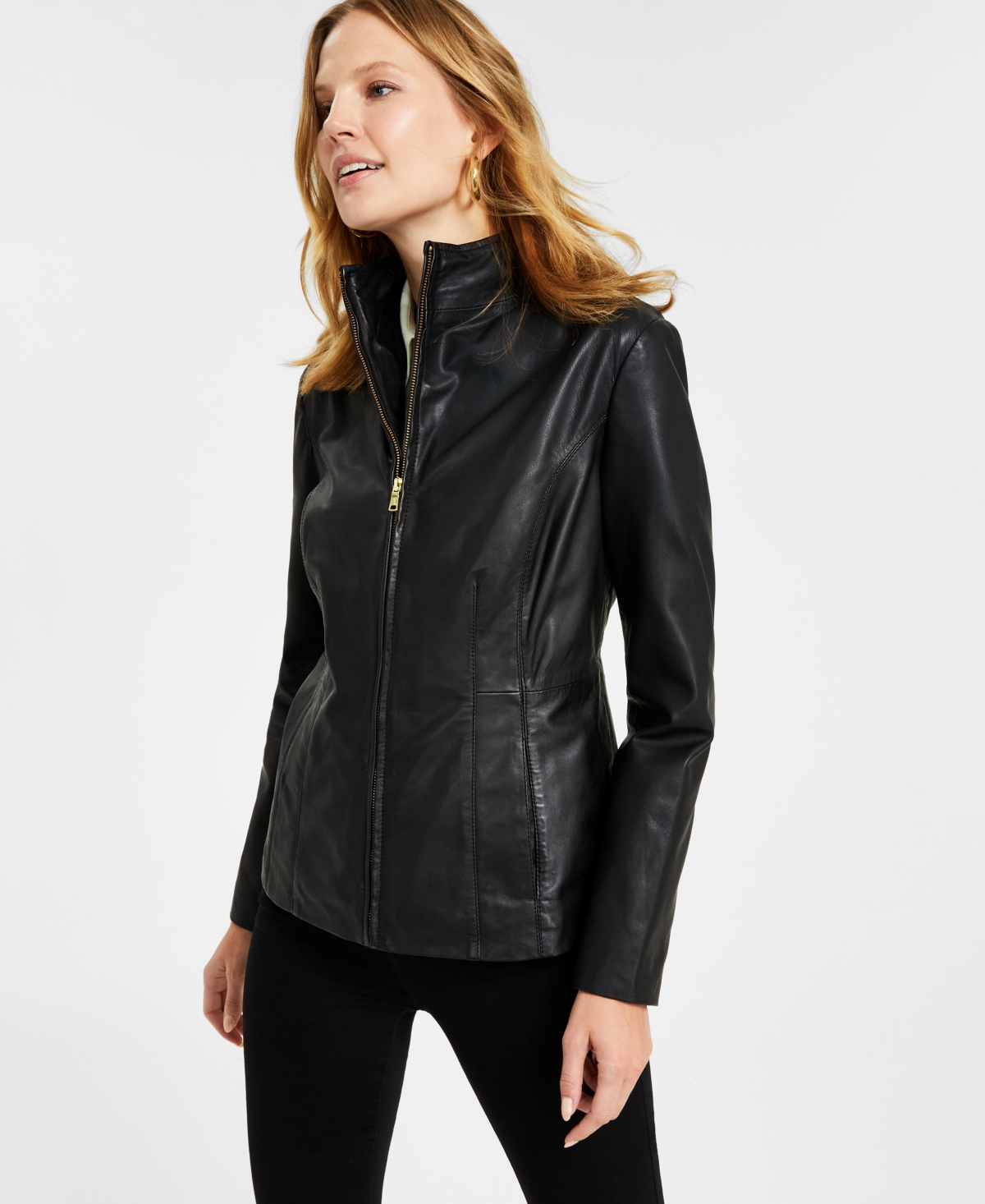 Leather Jacket Women Women's Cole Haan Moulded Collar Asymmetric