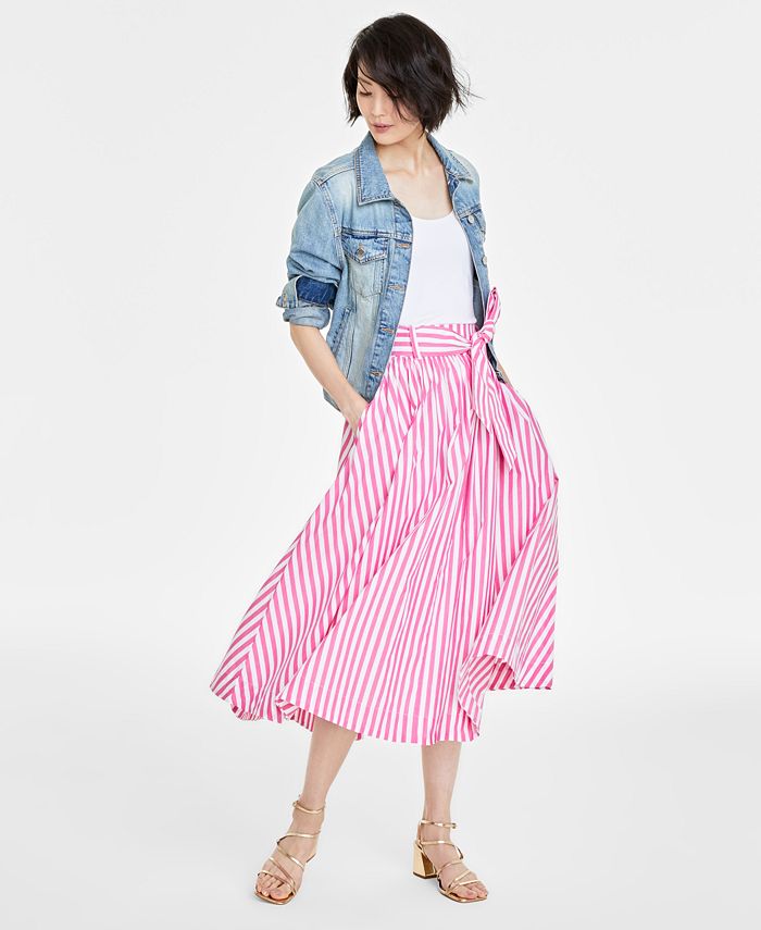 On 34th Women s Striped Belted Midi Skirt Created for Macy s Macy s
