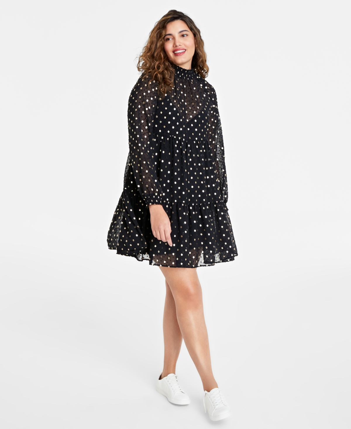 On 34th Women's Metallic Clip-dot Tiered Trapeze Dress, Created For Macy's In Black Combo