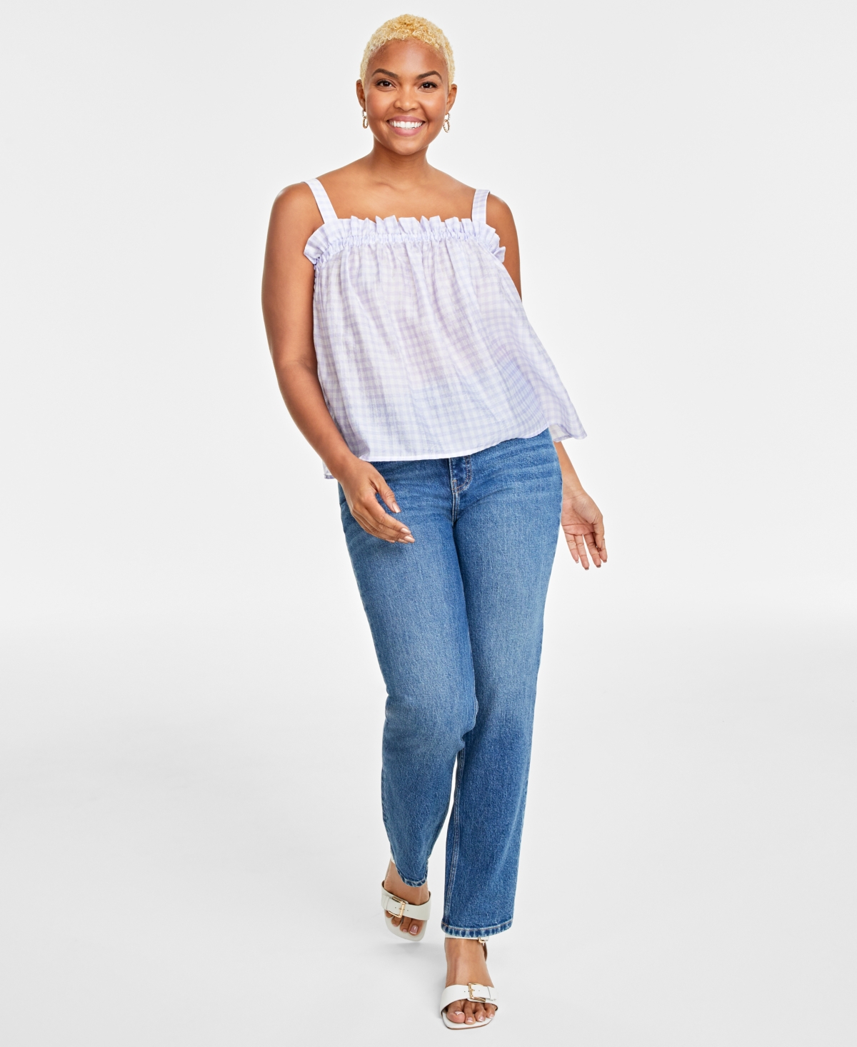 On 34th Women's Shirred Tonal-stripe Camisole Top, Created For Macy's In Purple White Combo