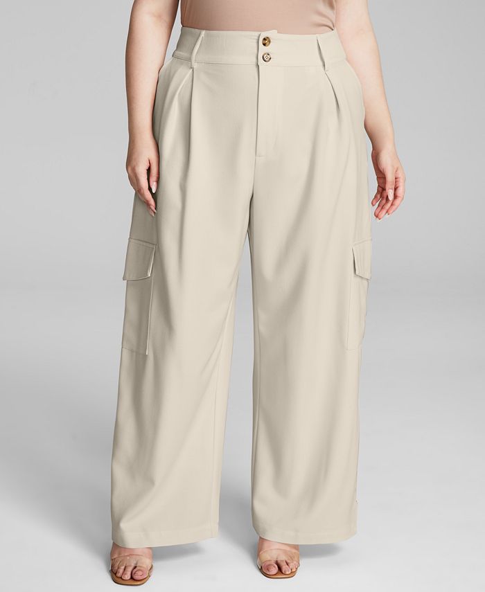And Now This Trendy Plus Size Wide-Leg Pleated Cargo Pants - Macy's