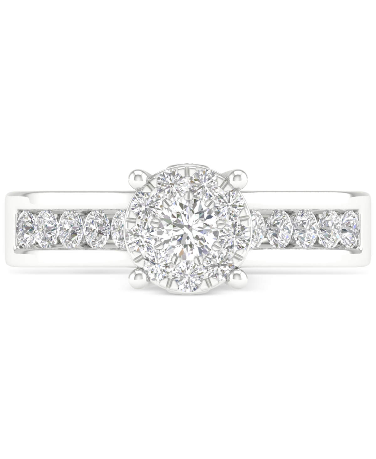 Macy's Diamond Cluster Channel-set Engagement Ring (3/4 Ct. T.w.) In 14k White Gold In White Gold