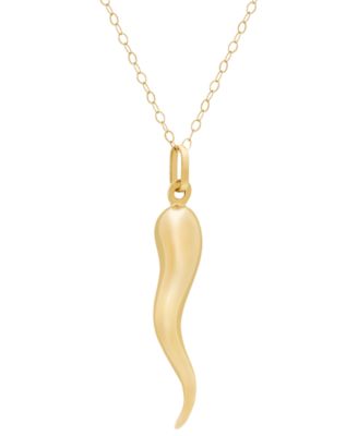 Polished Cornicello Horn 18" Necklace in 10k Gold