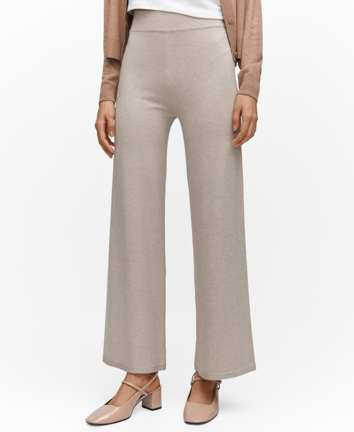 Mango Fine-knit Wideleg Pants Light/pastel Grey In Light/pastel Gray