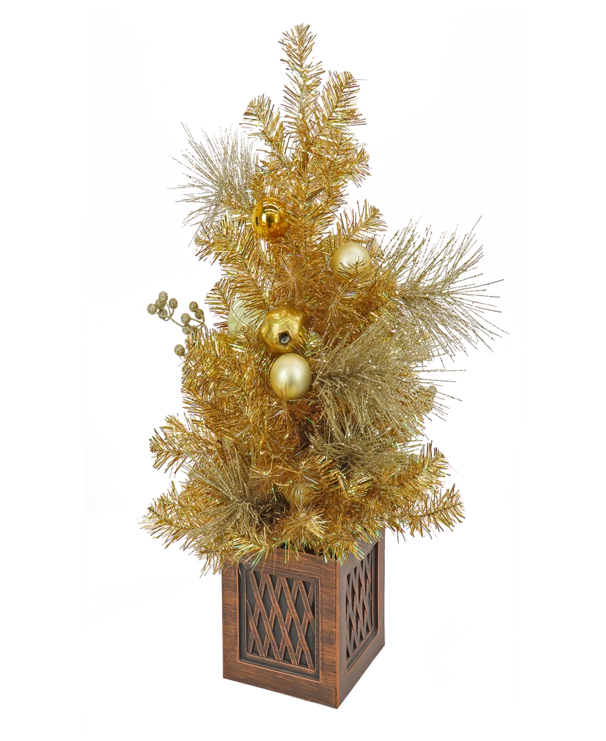 National Tree Company , 36" Christmas Be Merry Decorated Table Top Tree In Pot, 35 Warm Led Lights- Battery Operated With In Gold