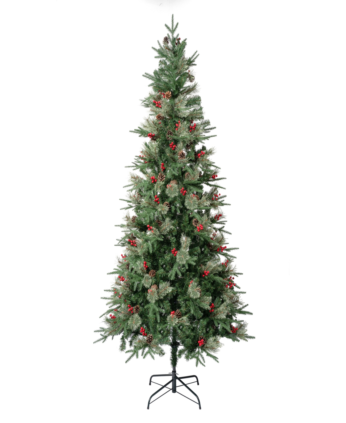 National Tree Company 7.5' Feel-real Virginia Pine Hinged Pine-needle Christmas Tree W Berries & Pinecones In Green