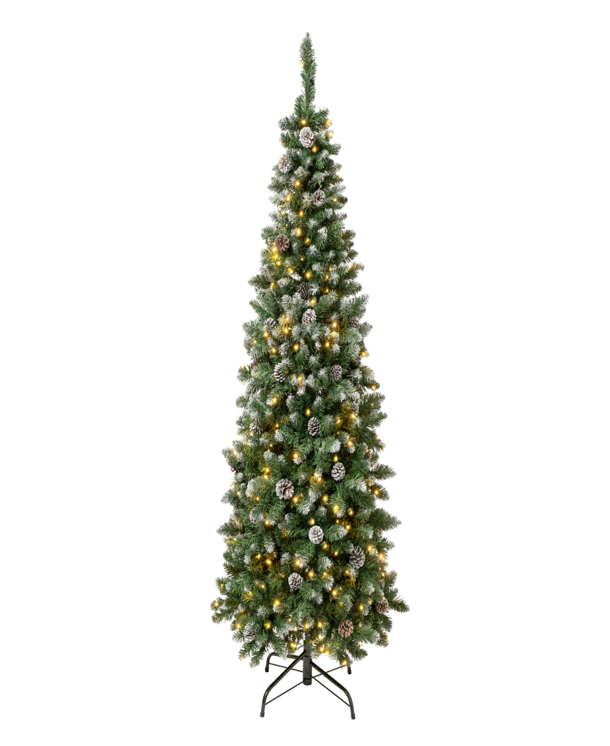 National Tree Company 6 Ft. Oakley Hills Snow Slim Hinged Tree With 53 Pine Cones & 250 Warm White Led Lights In Green
