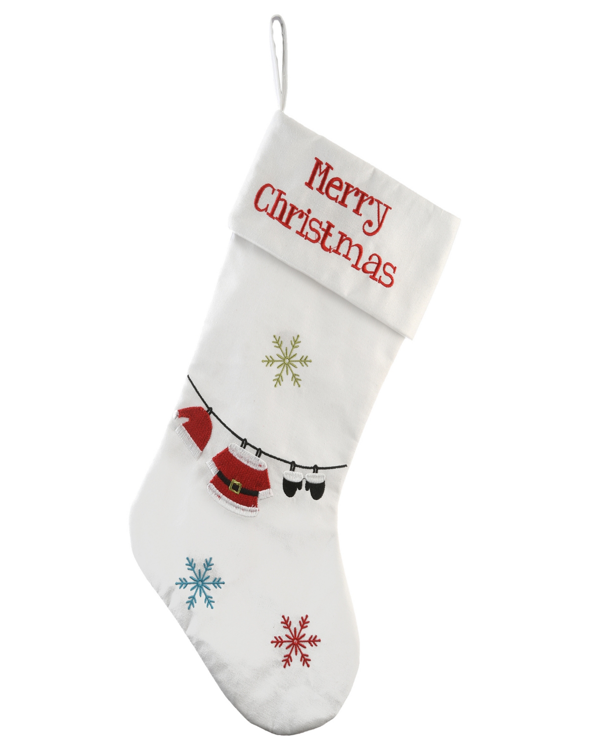 National Tree Company 18" Merry Christmas Stocking With Snowflakes In White