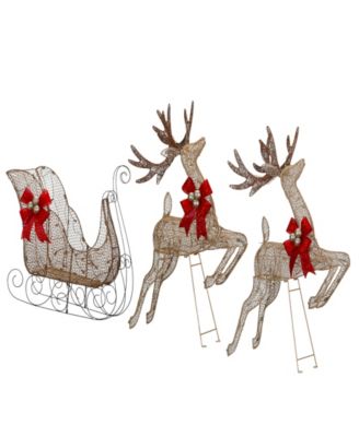 Champagne Reindeer and Sleigh with Clear Lights