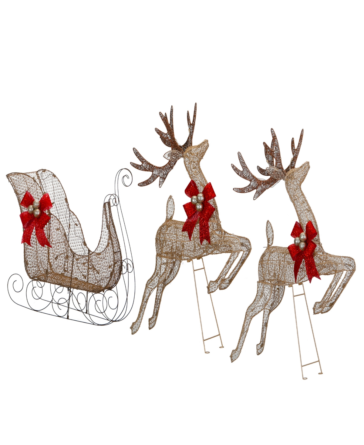 National Tree Company Champagne Reindeer And Sleigh With Clear Lights In Gold