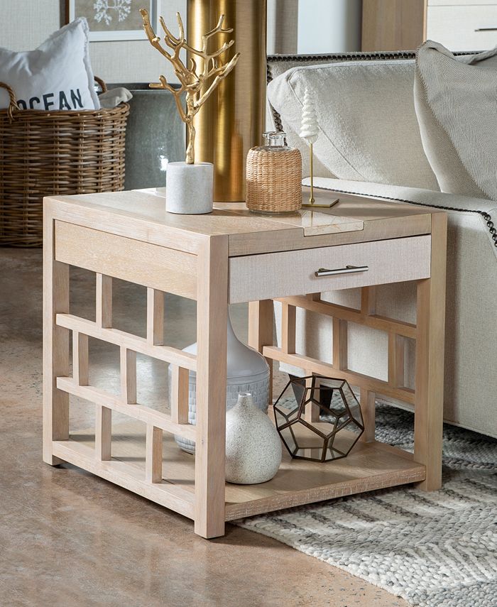 Furniture Biscayne 24" Wood with Travertine Insert Square End Table