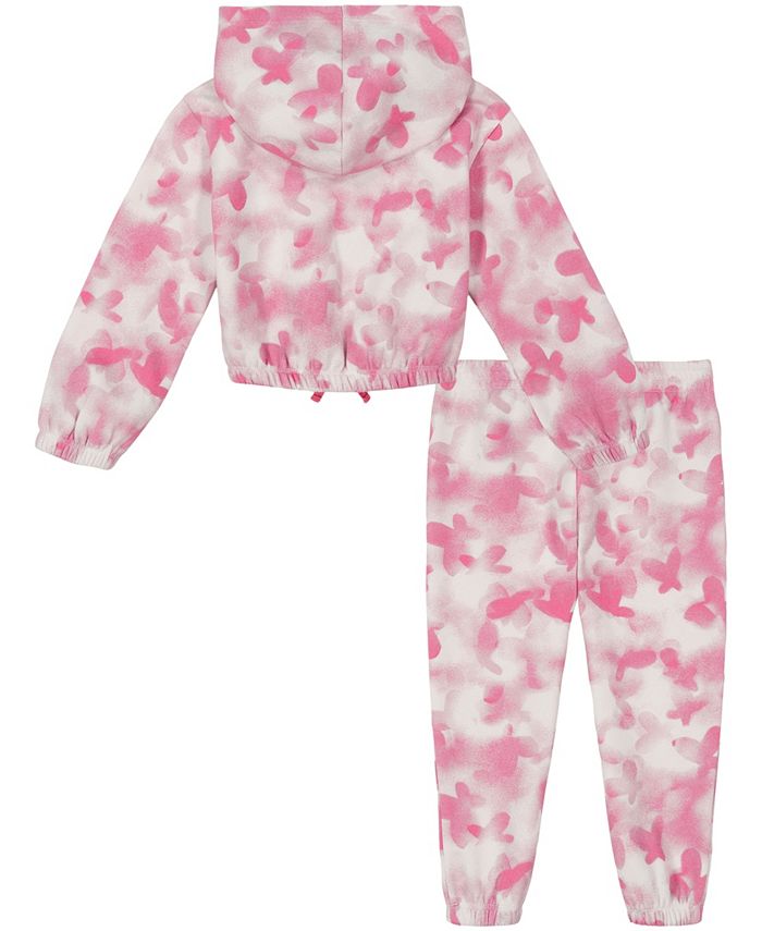 Calvin Klein Little Girls Hooded Butterfly Print Fleece Sweatsuit and