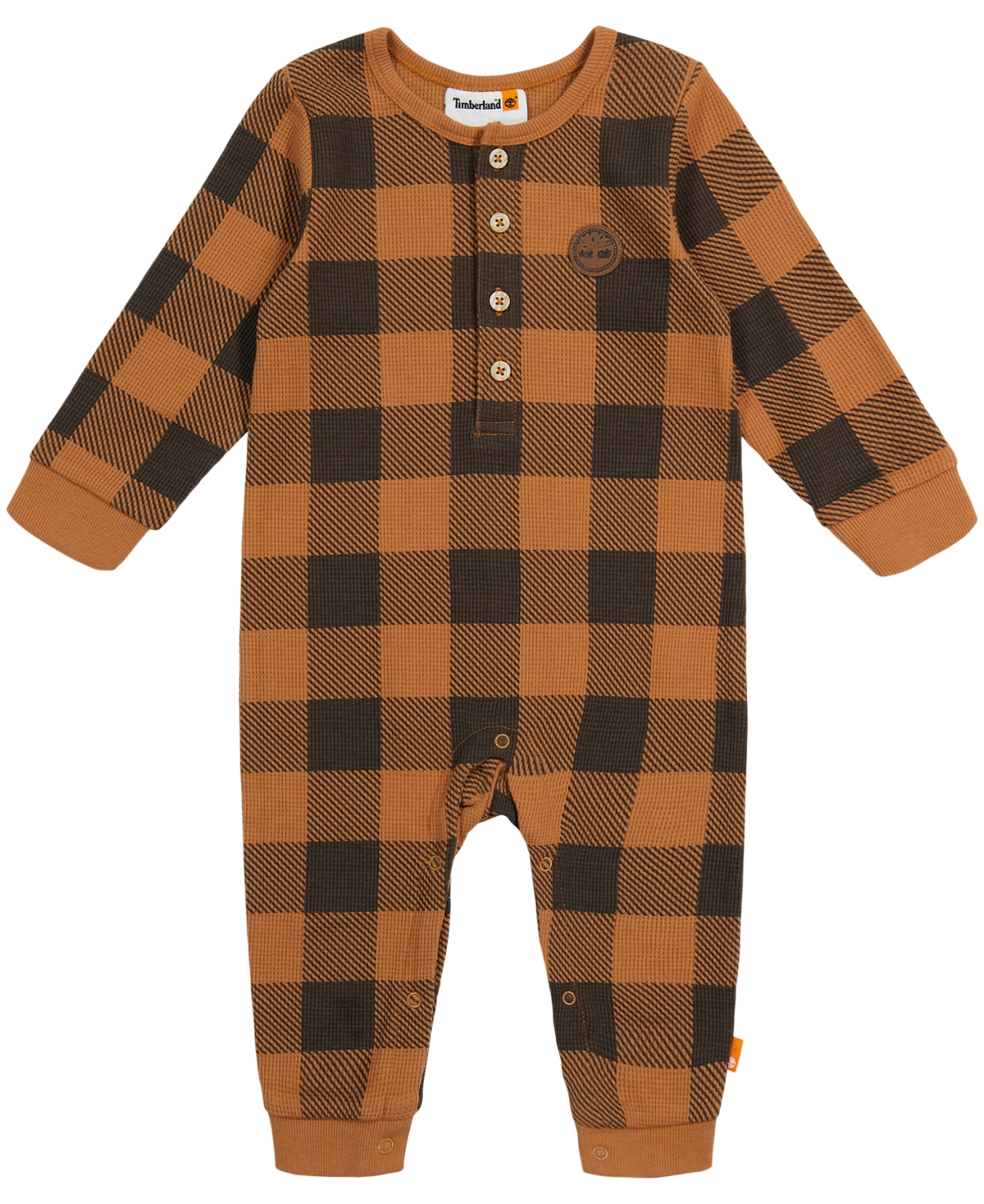 Timberland Baby Boys Check Thermal Footless One Piece Coverall In Brown Sugar